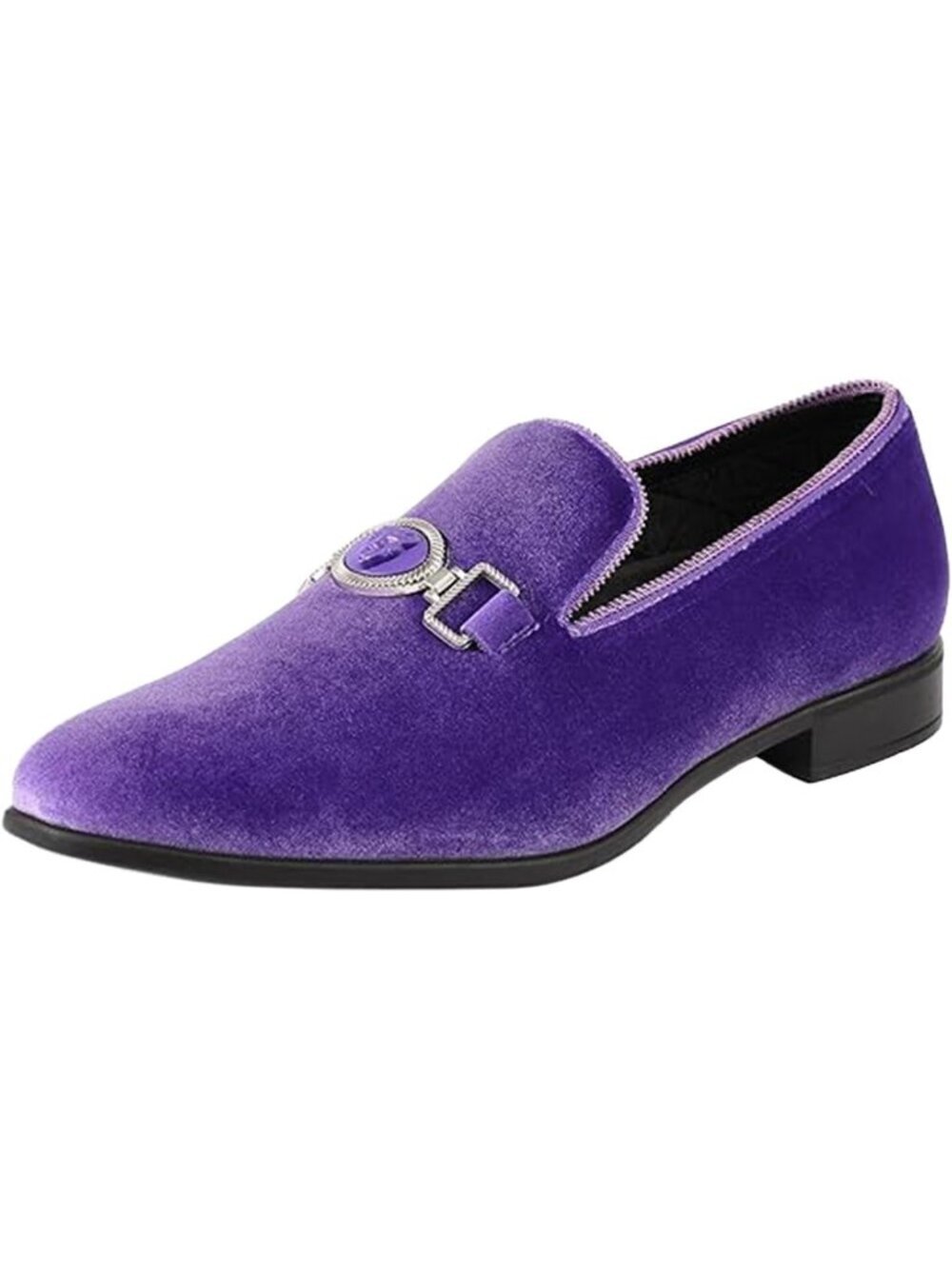 Amali Men's Lavender Velvet Loafer Lion Head Buckle Slip On Smoking Tuxedo Shoes